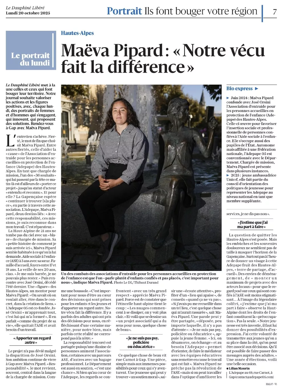 Article du Dauphiné sur Maeva Pipard
